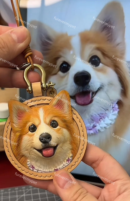 Custom Leather Carved Pet Charm | Keychain, Bag Charm & Car Hanging Ornament | furevermypet